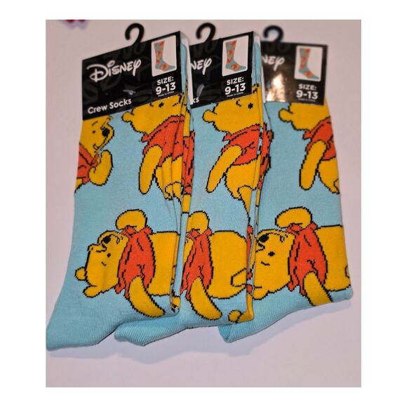 Three Pairs Winnie The Pooh Crew Socks Adult Size 9-13 - Picture 1 of 6